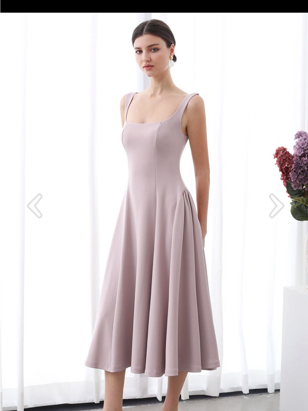 Sleeveless Mauve Square-Neck Midi Dress